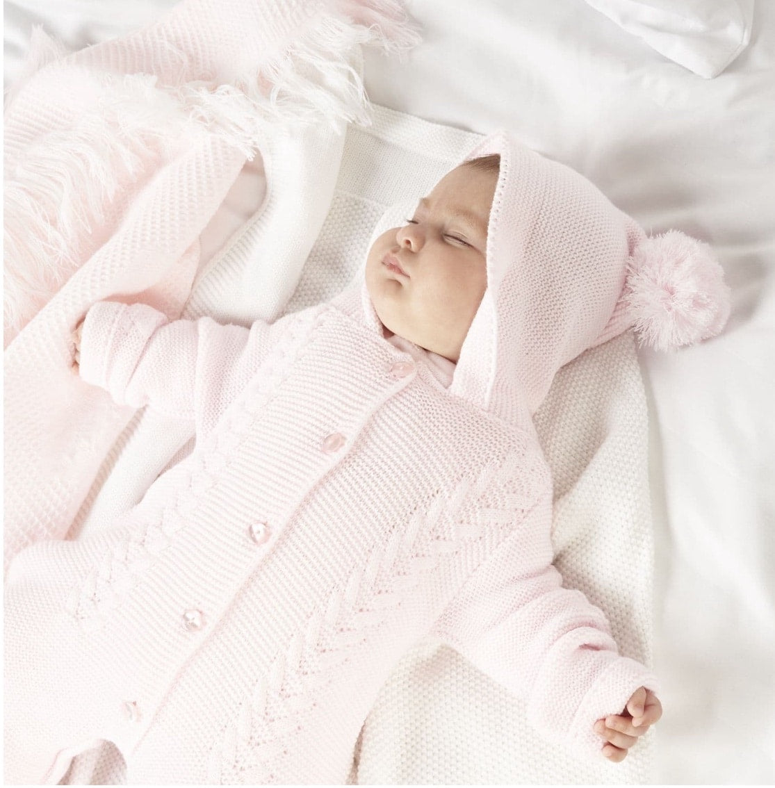 Dandelion Hooded Knitted Pramsuit - Pink