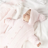 Dandelion Hooded Knitted Pramsuit - Pink