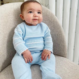 Dandelion Boys Knitted Stripe Pattern 2 Piece Legging Set - Blue