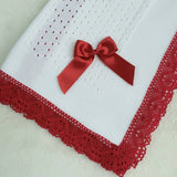 Baby's Lace White Shawl With Red Trim