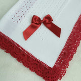 Baby's Lace White Shawl With Red Trim