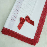 Baby's Lace White Shawl With Red Trim