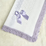 Baby's Lace White Shawl With Lilac Trim