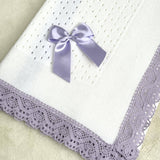 Baby's Lace White Shawl With Lilac Trim