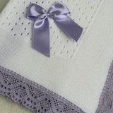 Baby's Lace White Shawl With Lilac Trim