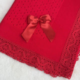 Baby's Lace Red Shawl With Red Trim