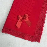 Baby's Lace Red Shawl With Red Trim