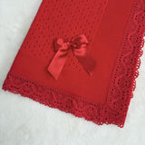 Baby's Lace Red Shawl With Red Trim