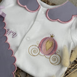 Girls Horse Carriage Handmade Sleepsuit And Bib