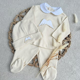 Unisex Beige Angel Wings Top and Pants Set