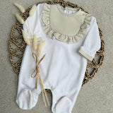 Baby Girl's Beige & Cream Velour Babygrow