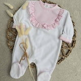 Baby Girl's Pink & Cream Velour Babygrow