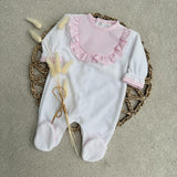 Baby Girl's Pink & Cream Velour Babygrow