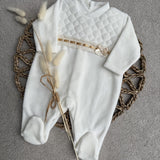 Baby Unisex Cream Velour Babygrow