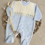 Blue Velour Babygrow