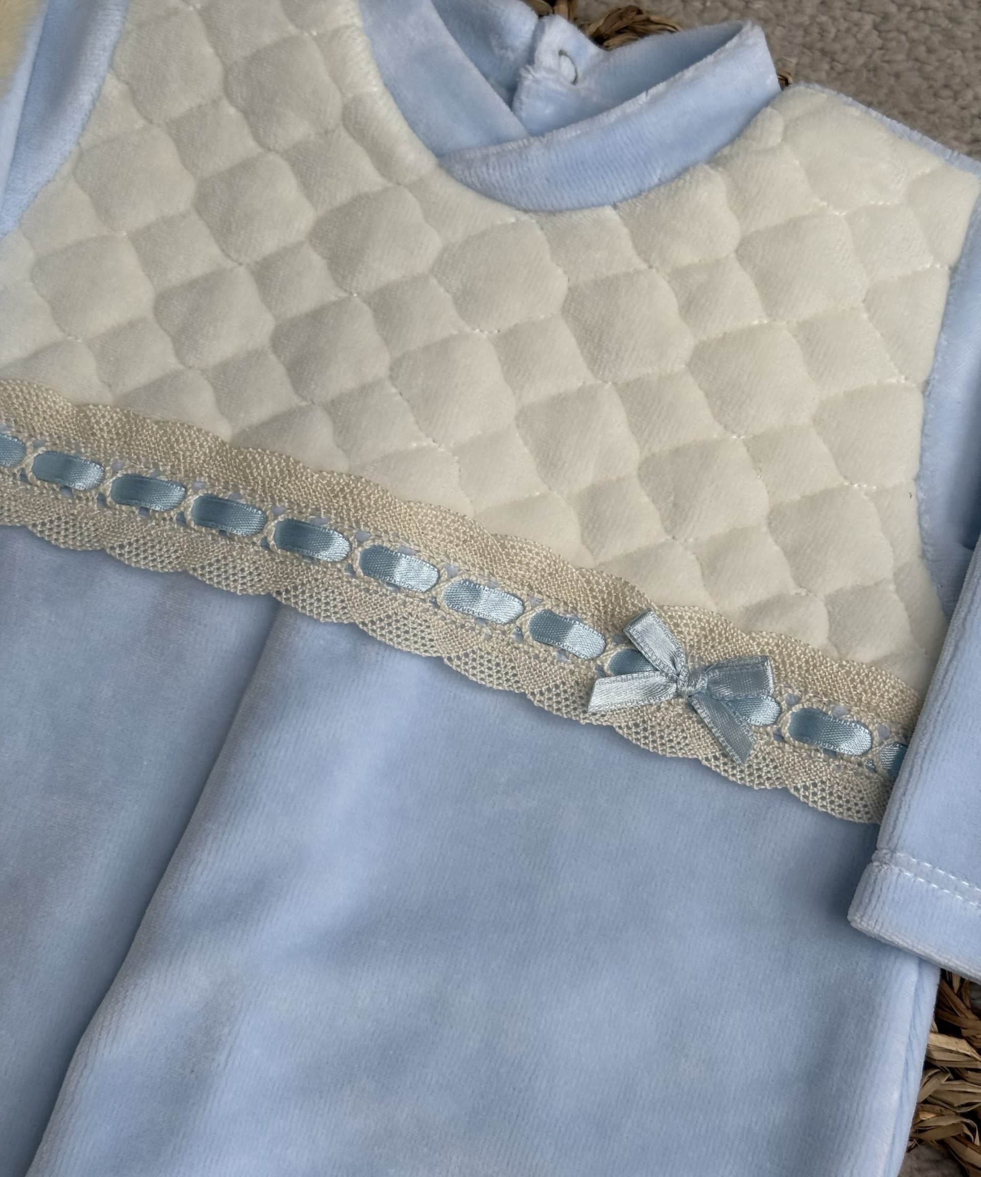 Blue Velour Babygrow