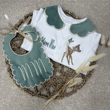 Girls Green Bambi Handmade Sleepsuit And Bib