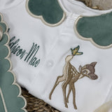 Girls Green Bambi Handmade Sleepsuit And Bib