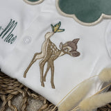 Girls Green Bambi Handmade Sleepsuit And Bib