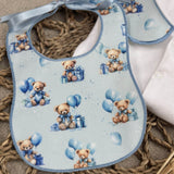 Boys Blue Teddy Balloon Handmade Sleepsuit And Bib