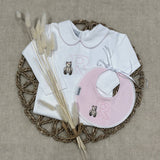 Little Brown Bear Initial Vest And Bib Set - Pink