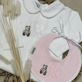 Little Brown Bear Initial Vest And Bib Set - Pink