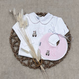 Little Brown Bear Initial Vest And Bib Set - Pink