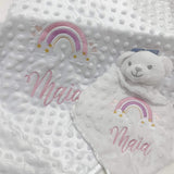 PERFECT LITTLE THING Personalised Unisex Rainbow Blanket Comforter- White