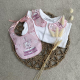 Girls All Pink Carousel Handmade Sleepsuit And Bib