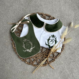 Boys Sage Green Crest Handmade Sleepsuit And Bib