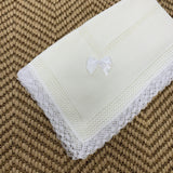 Baby's Lace Cream Shawl With White Trim