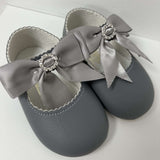 Baypods Baby Girls Grey Diamante Bow Pre-Walker Shoes