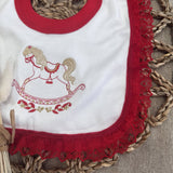 Baby Girls Rocking Horse Red Frill Bib