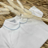 Babidu Boys White Cotton Short Sleeved Blue Edge Bodysuit