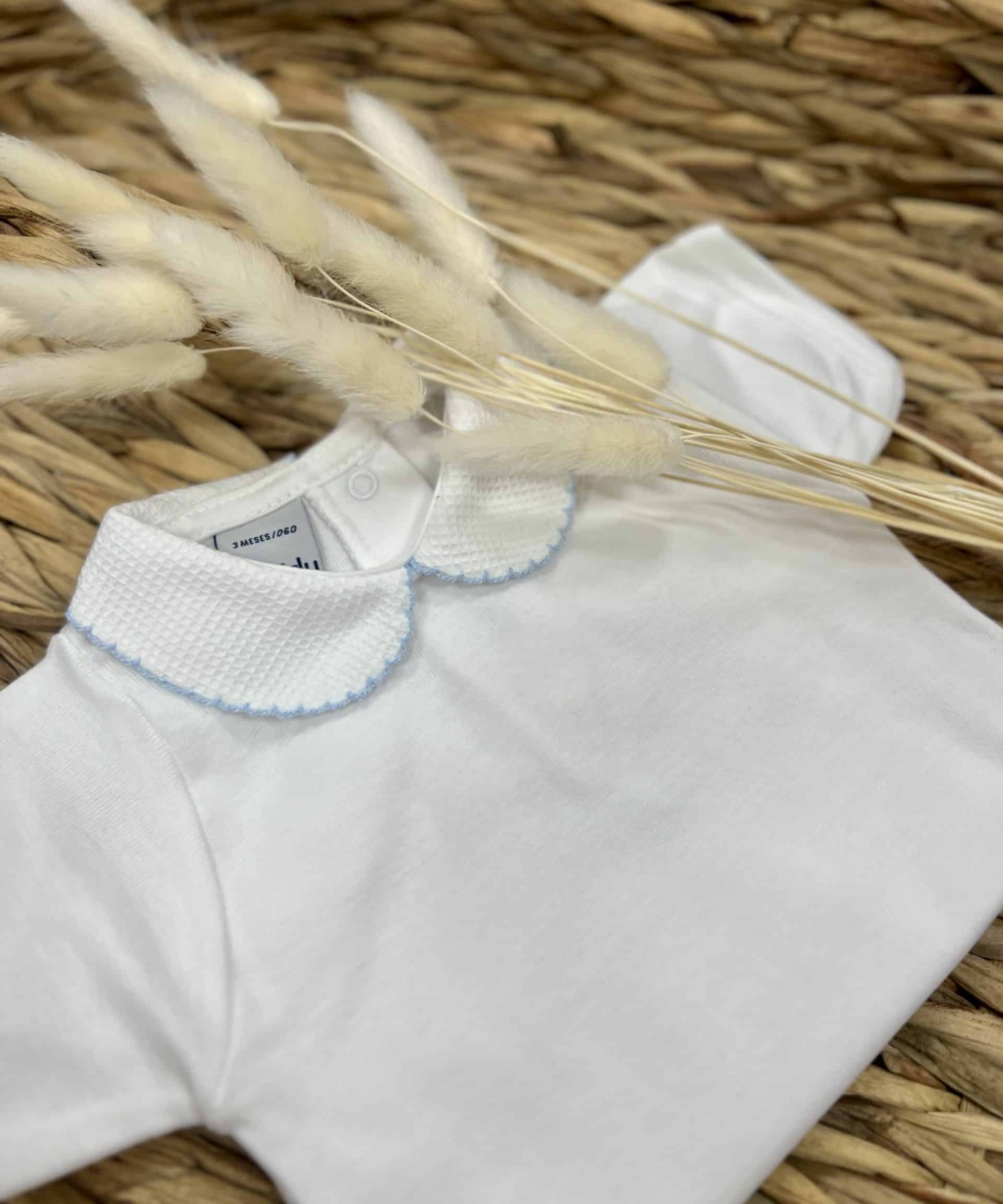 Babidu Boys White Cotton Short Sleeved Blue Edge Bodysuit