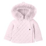 MAC ILUSION Girls Pink Knitted Jacket With Faux Fur Hood