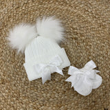 Perfect Little Thing Girls White Pom Hat & Sock Set