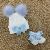 Perfect Little Thing Girls White & Blue Pom Hat & Sock Set