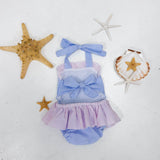 PERFECT LITTLE THING Girls Blue And Pink Frill Swimsuit