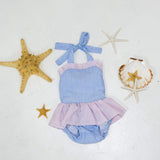 PERFECT LITTLE THING Girls Blue And Pink Frill Swimsuit