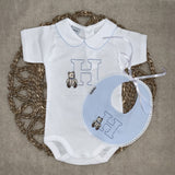 Little Brown Bear Initial Vest And Bib Set - Blue