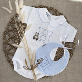 Little Brown Bear Initial Vest And Bib Set - Blue