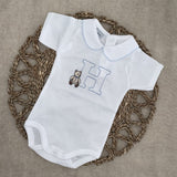 Little Brown Bear Initial Vest And Bib Set - Blue