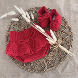 Perfect Little Thing - Hand Made Aran Frill Knickers and Booties Crochet - Red