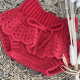 Perfect Little Thing - Hand Made Aran Frill Knickers and Booties Crochet - Red