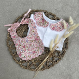 Girls Pink Ditsy Handmade Sleepsuit And Bib