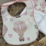 Girls Pink Hot Air Balloon Handmade Sleepsuit And Bib