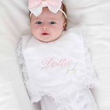 Perfect Little Thing Baby Girls Handmade Frill Sleepsuit With Bib - White