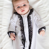 Perfect Little Thing Baby Girls Handmade Frill Sleepsuit With Bib - Black