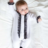 Perfect Little Thing Baby Girls Handmade Frill Sleepsuit With Bib - Black